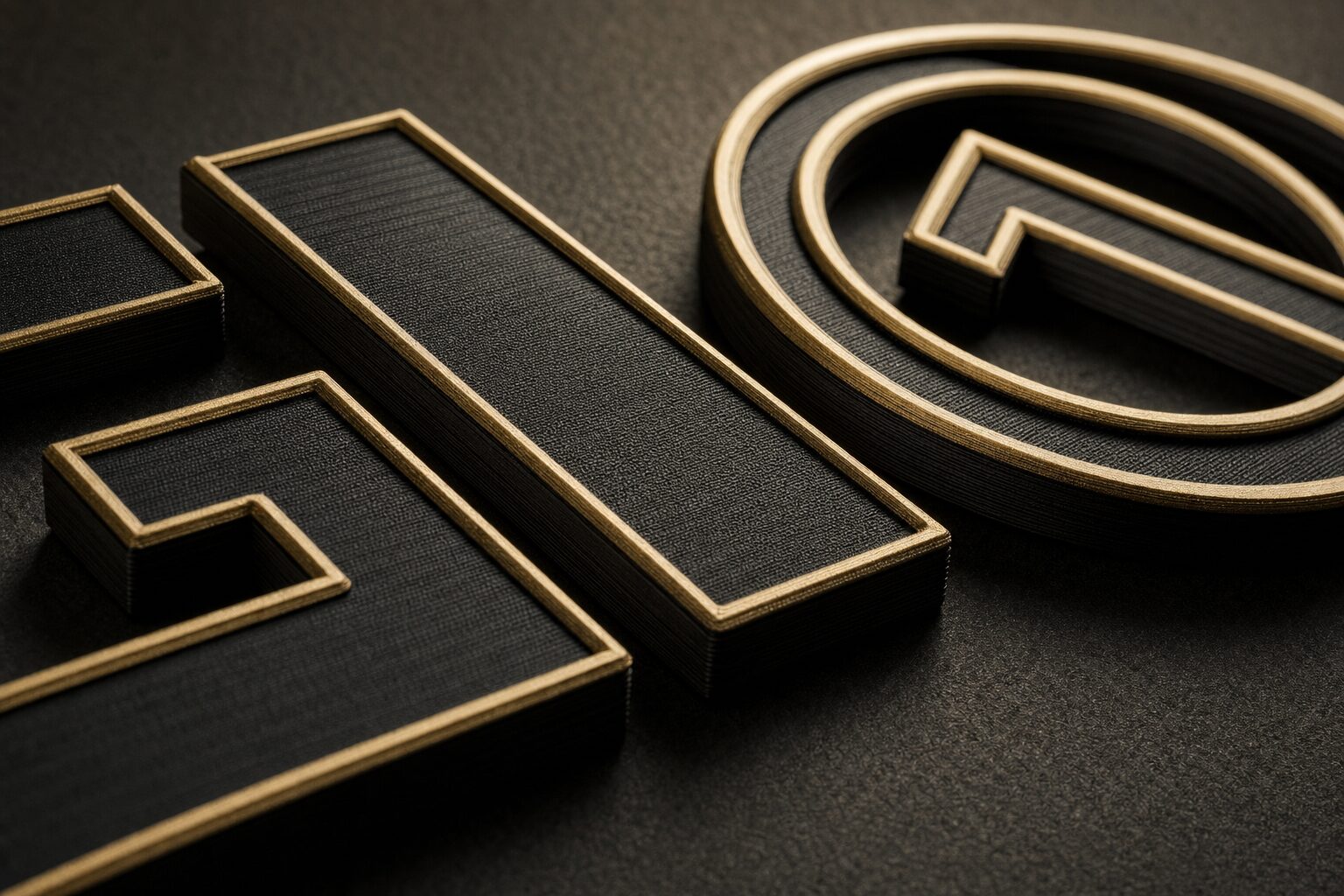 Macro-detail van 3D-geprint reliëf met gouden randen