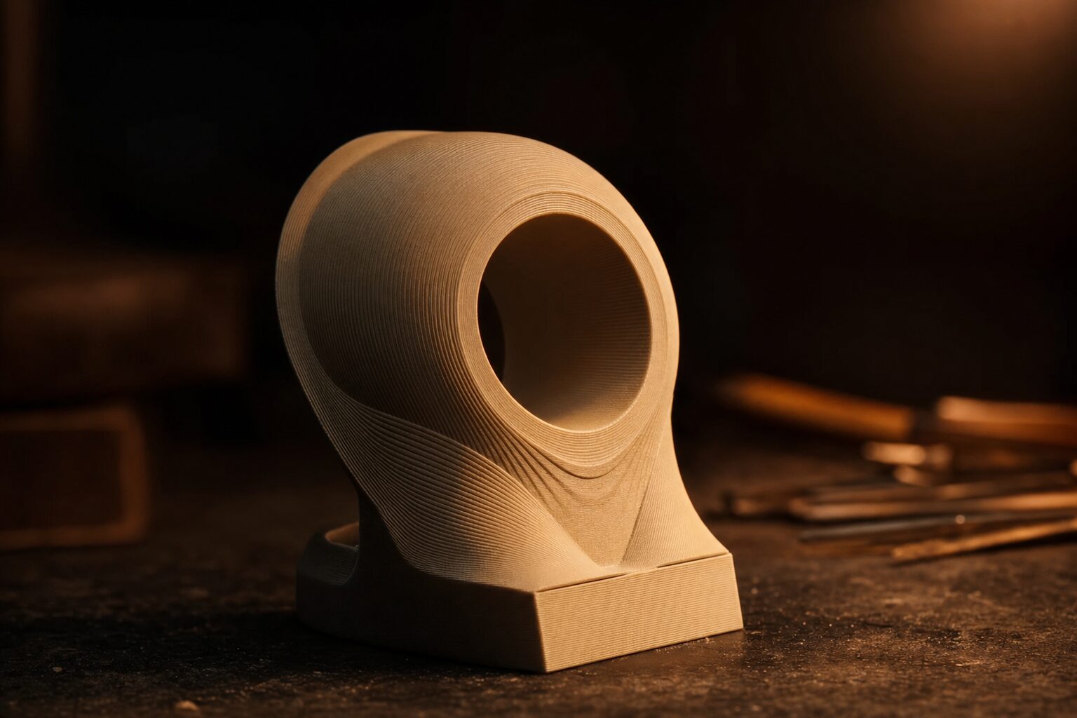 Macro-opname van een 3D-geprint object met zichtbare laagstructuur